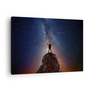 Cuadro sobre lienzo - Impresión de Imagen - Una figura en la cima de una montaña bajo un cielo estrellado. - 70x50cm - ¡El poder está conmigo! - Decoración de pared moderna para salón y dormitorio ARTTOR