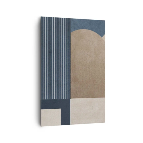 Cuadro sobre lienzo - Impresión de Imagen - Figuras geométricas en tonos beige y azul marino con líneas. - 80x120cm - Composición de sencillez y redondez - Decoración de pared moderna para salón y dormitorio ARTTOR