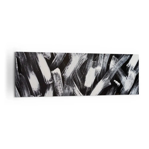Cuadro sobre lienzo - Impresión de Imagen - Abstracción dinámica con pinceladas blancas sobre fondo negro. - 160x50cm - Abstracción en el espíritu industrial - Decoración de pared moderna para salón y dormitorio ARTTOR