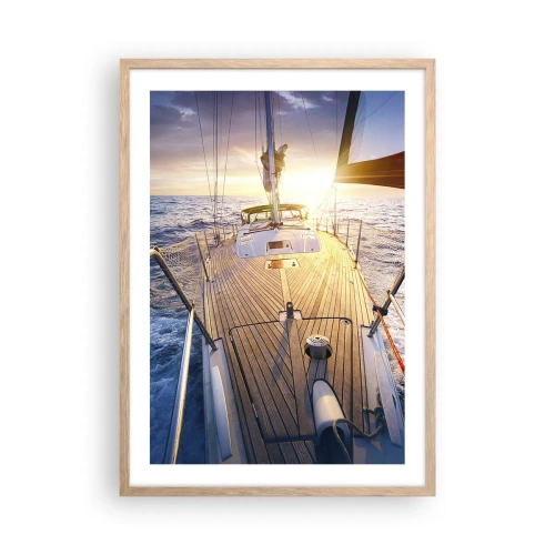 Póster en marco roble claro - Corriendo sobre las olas - 50x70 cm