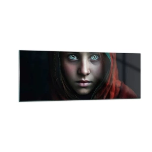 Cuadro sobre vidrio - Impresiones sobre Vidrio - Retrato de una mujer con una mirada intensa en colores cálidos. - 140x50cm - Princesa del Este - Decoración de pared moderna para salón y dormitorio ARTTOR