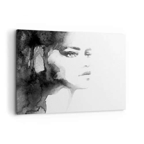 Cuadro sobre lienzo - Impresión de Imagen - Un retrato sutil de una mujer en tonos blanco y negro. - 120x80cm - Hecho de misterio y niebla - Decoración de pared moderna para salón y dormitorio ARTTOR
