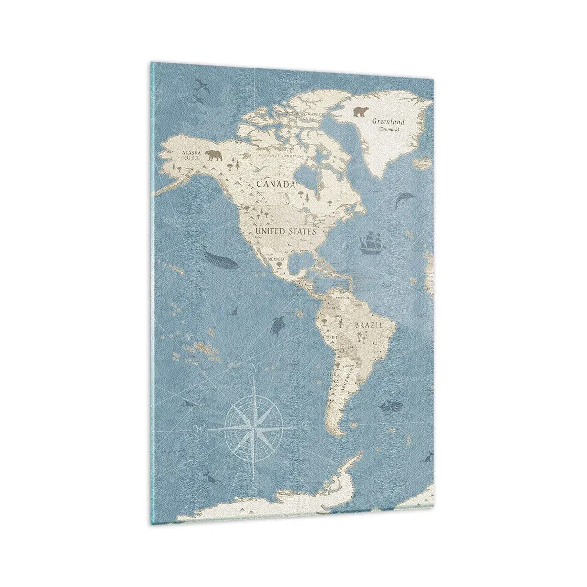 Cuadro sobre vidrio - Impresiones sobre Vidrio - Mapa del mundo decorativo en tonos azules y beige - 80x120cm - Un mundo al alcance de la mano - Decoración de pared moderna para salón y dormitorio ARTTOR