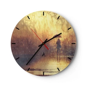 Reloj de pared - Reloj de vidrio - Una figura con un paraguas contra el fondo de la lluvia y la luz cálida. - 30x30cm - Siento que alguien me mira - Decoración de pared moderna para salón, cocina y dormitorio ARTTOR