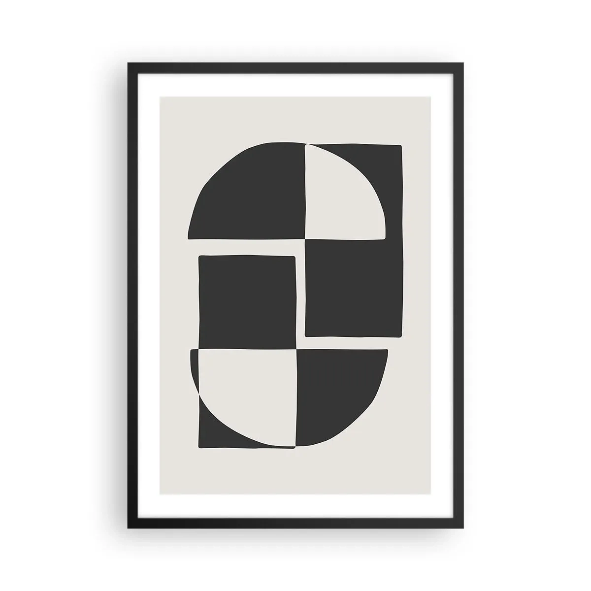Póster en marco negro - Composición geométrica en blanco y negro - 50x70cm - Antítesis - síntesis - Decoración de pared moderna para salón y dormitorio ARTTOR