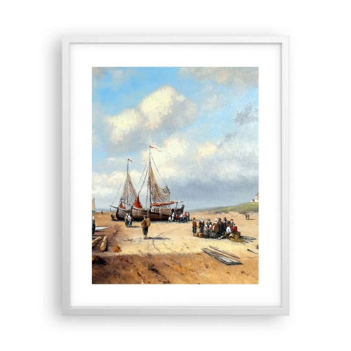 Póster en marco blanco - Después de una pesca exitosa - 40x50 cm