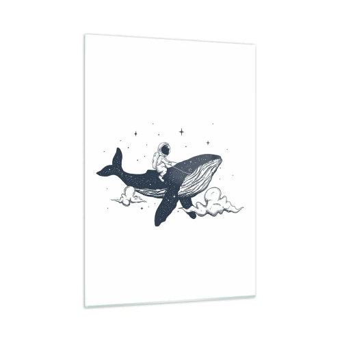Cuadro sobre vidrio - Impresiones sobre Vidrio - Astronauta montando una ballena entre estrellas y nubes - 50x70cm - Una aventura cósmica - Decoración de pared moderna para salón y dormitorio ARTTOR