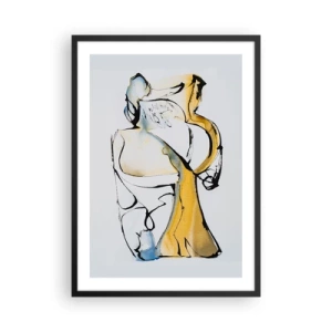 Póster en marco negro - Una figura abstracta en negro, amarillo y azul, que expresa movimiento y emoción. - 50x70cm - Abstracción de cristal - Decoración de pared moderna para salón y dormitorio ARTTOR