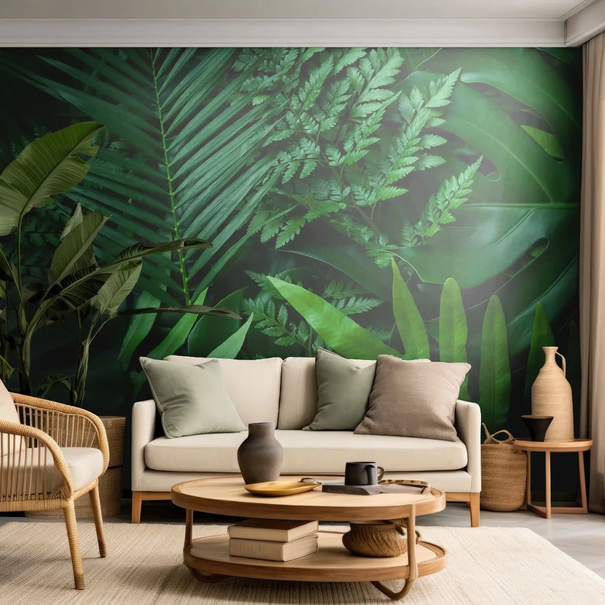 Fotomural Standard Eco - Abrazo verde - Planta exótica, Hoja de palma, hoja de monstera - 350x256 cm