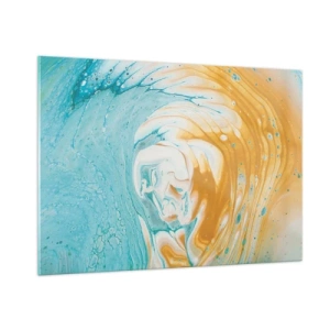 Cuadro sobre vidrio - Impresiones sobre Vidrio - Remolino pastel en colores azul y amarillo. - 100x70cm - Remolino pastel - Decoración de pared moderna para salón y dormitorio ARTTOR