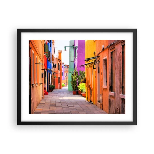 Póster en marco negro - El callejón arco iris - 50x40 cm
