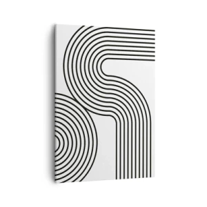 Cuadro sobre lienzo - Impresión de Imagen - Una pintura abstracta con líneas negras que crean patrones geométricos sobre un fondo blanco. - 50x70cm - En una curva - Decoración de pared moderna para salón y dormitorio ARTTOR