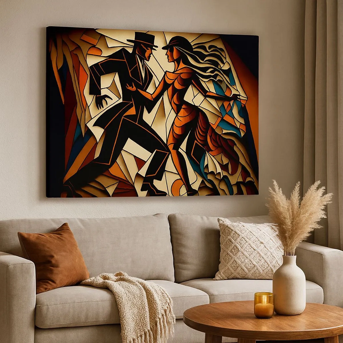 Cuadro sobre lienzo - Impresión de Imagen - Una pareja dinámica bailando en forma abstracta. - 70x50cm - Danza de pasión - Decoración de pared moderna para salón y dormitorio ARTTOR