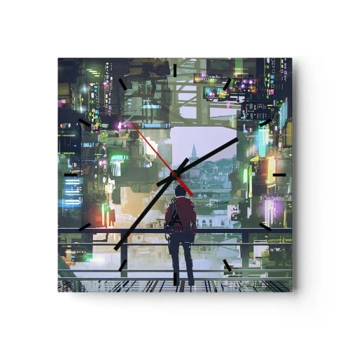 Reloj de pared - Reloj de vidrio - Dos mundos - 40x40 cm