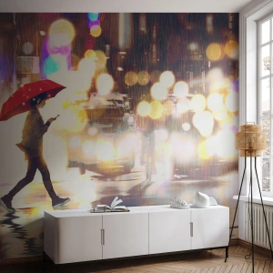 Fotomural personalizado Premium Sand - Saldrá el sol - Ciudad, Caminar en la lluvia, Paraguas