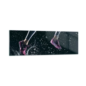 Cuadro sobre vidrio - Impresiones sobre Vidrio - Una toma dinámica de una carrera bajo la lluvia contra un fondo negro. - 160x50cm - Fuerza de impulso - Decoración de pared moderna para salón y dormitorio ARTTOR