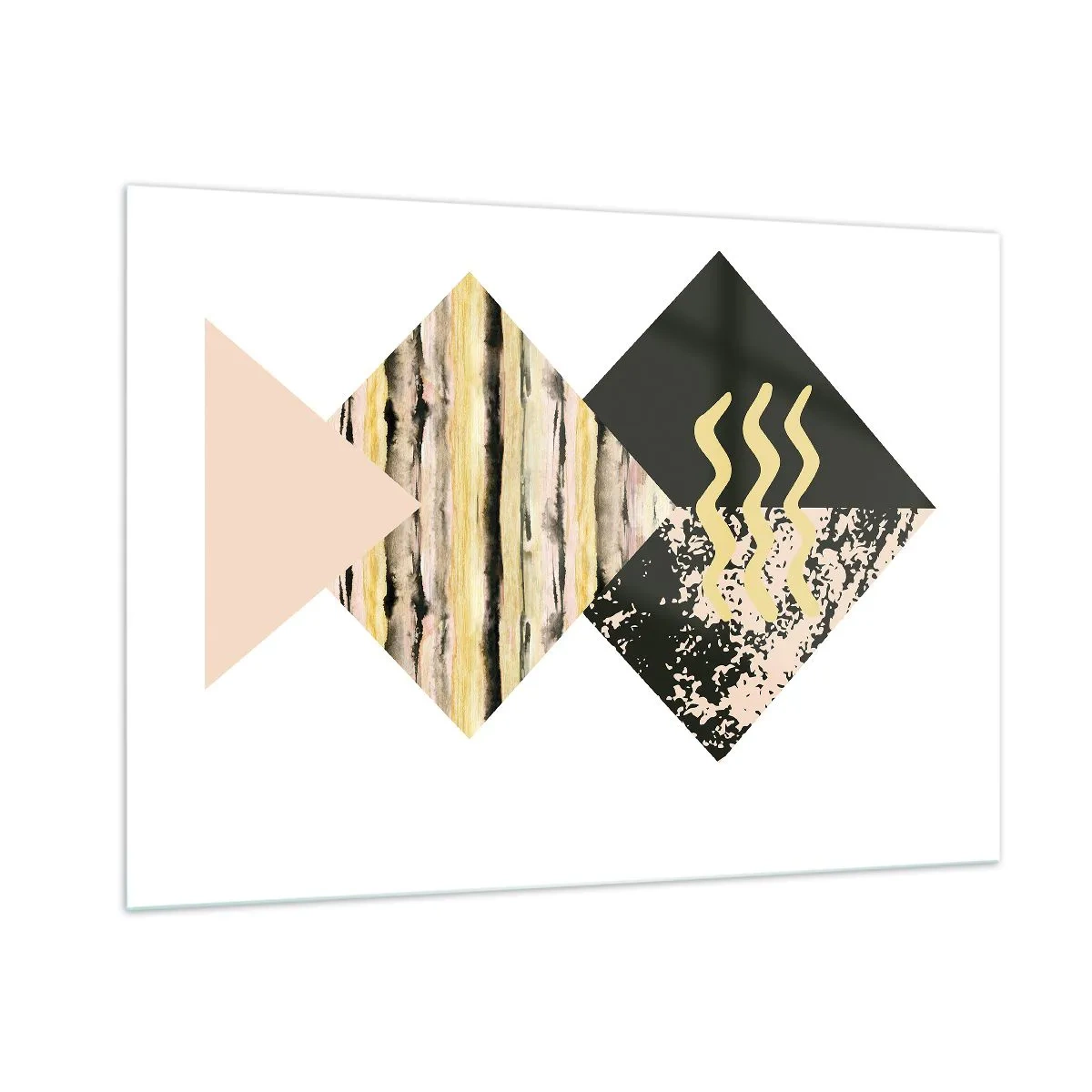 Cuadro sobre vidrio - Impresiones sobre Vidrio - Composición geométrica abstracta con triángulos y texturas. - 100x70cm - No es tan sencillo - Decoración de pared moderna para salón y dormitorio ARTTOR