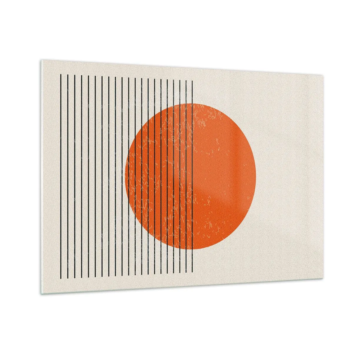 Cuadro sobre vidrio - Impresiones sobre Vidrio - Composición geométrica con círculo naranja y líneas. - 100x70cm - Siempre el sol - Decoración de pared moderna para salón y dormitorio ARTTOR