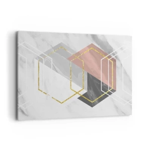 Cuadro sobre lienzo - Impresión de Imagen - Figuras geométricas con acentos dorados y de mármol. - 120x80cm - Composición en cadena - Decoración de pared moderna para salón y dormitorio ARTTOR