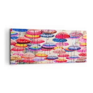 Cuadro sobre lienzo - Impresión de Imagen - Paraguas de colores suspendidos en el aire - 120x50cm - Pradera urbana - Decoración de pared moderna para salón y dormitorio ARTTOR