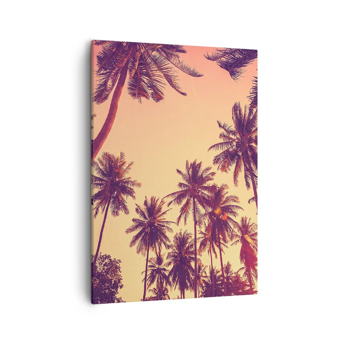 Cuadro sobre lienzo - Impresión de Imagen - Palmeras contra el cielo con cálidos colores del atardecer. - 50x70cm - Variante tropical - Decoración de pared moderna para salón y dormitorio ARTTOR