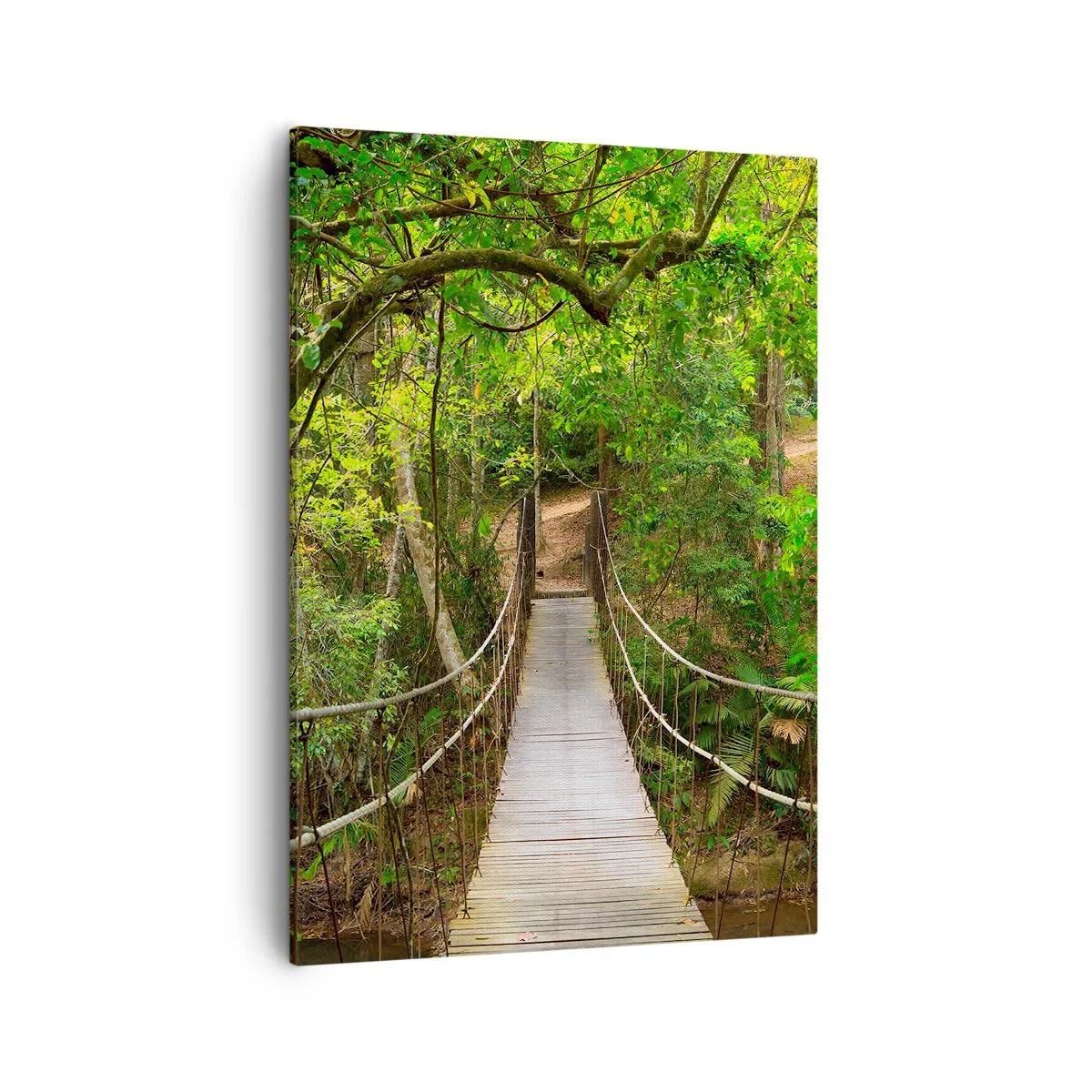 Cuadro sobre lienzo - Impresión de Imagen - Un puente colgante rodeado de una selva tropical verde. - 50x70cm - Porque la vid crece en el jardín - Decoración de pared moderna para salón y dormitorio ARTTOR