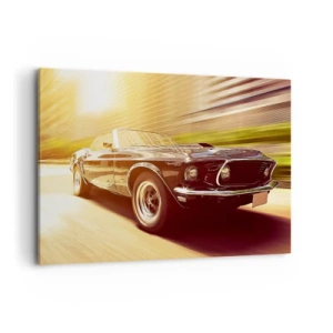 Cuadro sobre lienzo - Impresión de Imagen - Un coche clásico en movimiento con un telón de fondo urbano. - 100x70cm - 1967 - El retorno de una leyenda - Decoración de pared moderna para salón y dormitorio ARTTOR