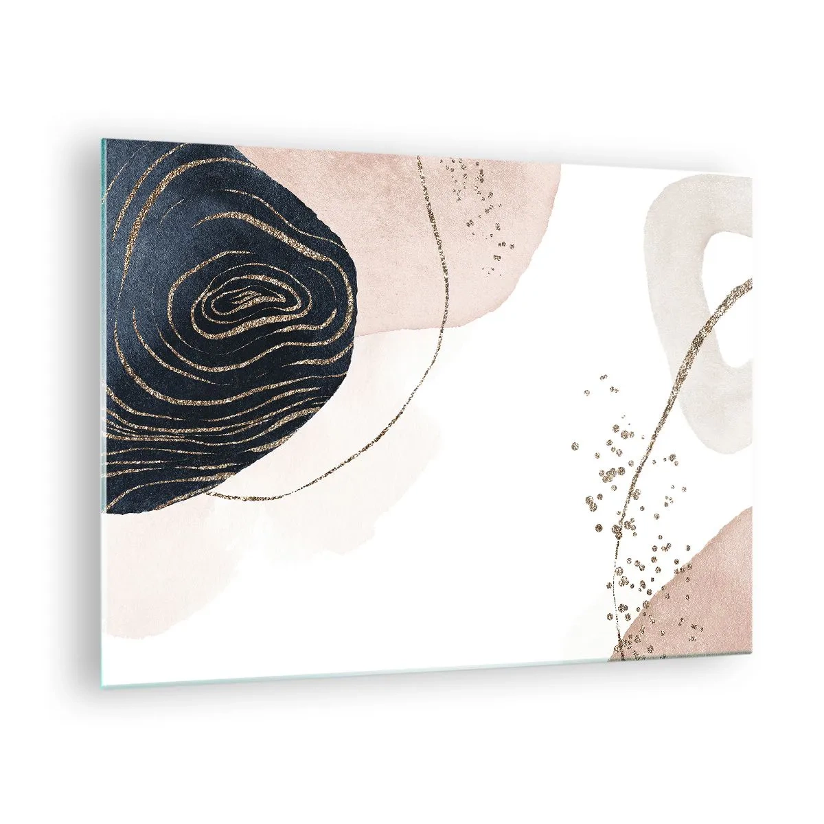 Cuadro sobre vidrio - Impresiones sobre Vidrio - Formas abstractas con acentos dorados - 70x50cm - Todo fluye - Decoración de pared moderna para salón y dormitorio ARTTOR