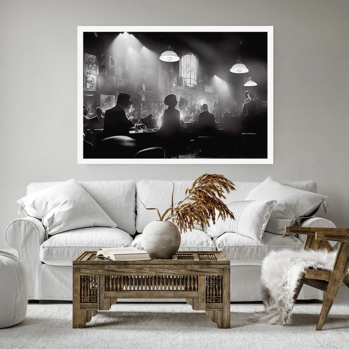 Póster - Escena de clubes nocturnos de jazz en blanco y negro - 100x70cm - En clave de jazz - Decoración de pared moderna para salón y dormitorio ARTTOR