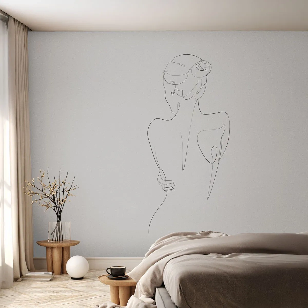 Fotomural Premium Canvas - Una línea de contorno que muestra una silueta femenina sobre un fondo claro. - 100x70cm - Música del cuerpo - Decoración de pared moderna para salón y dormitorio ARTTOR