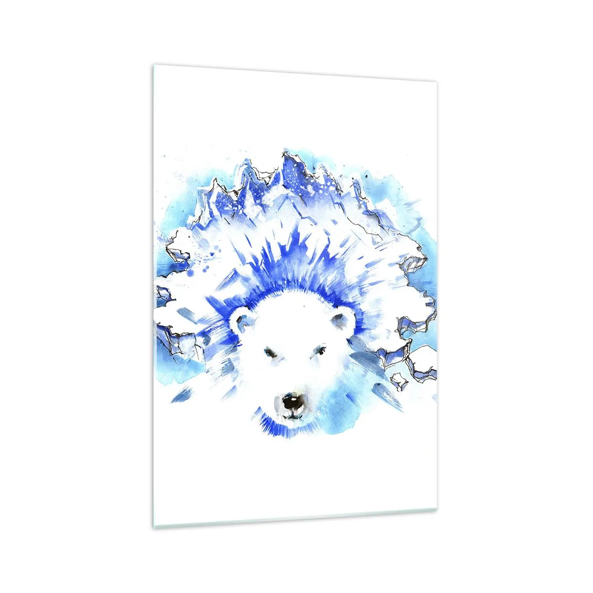 Cuadro sobre vidrio - Impresiones sobre Vidrio - Pintura artística de acuarela de un oso polar con un motivo helado. - 70x100cm - El rey del Ártico con una corona de hielo - Decoración de pared moderna para salón y dormitorio ARTTOR