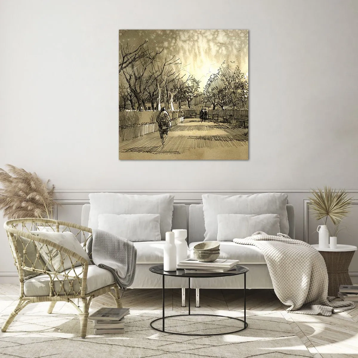 Cuadro sobre vidrio - Impresiones sobre Vidrio - Un momento hecho a pluma - 70x70 cm