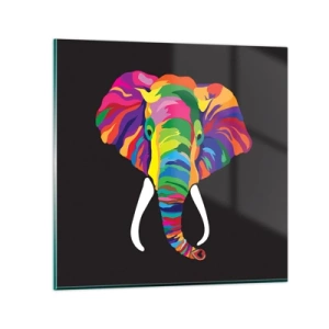 Cuadro sobre vidrio - Impresiones sobre Vidrio - El elefante al que le gustaba bañarse en el arco iris - 30x30 cm