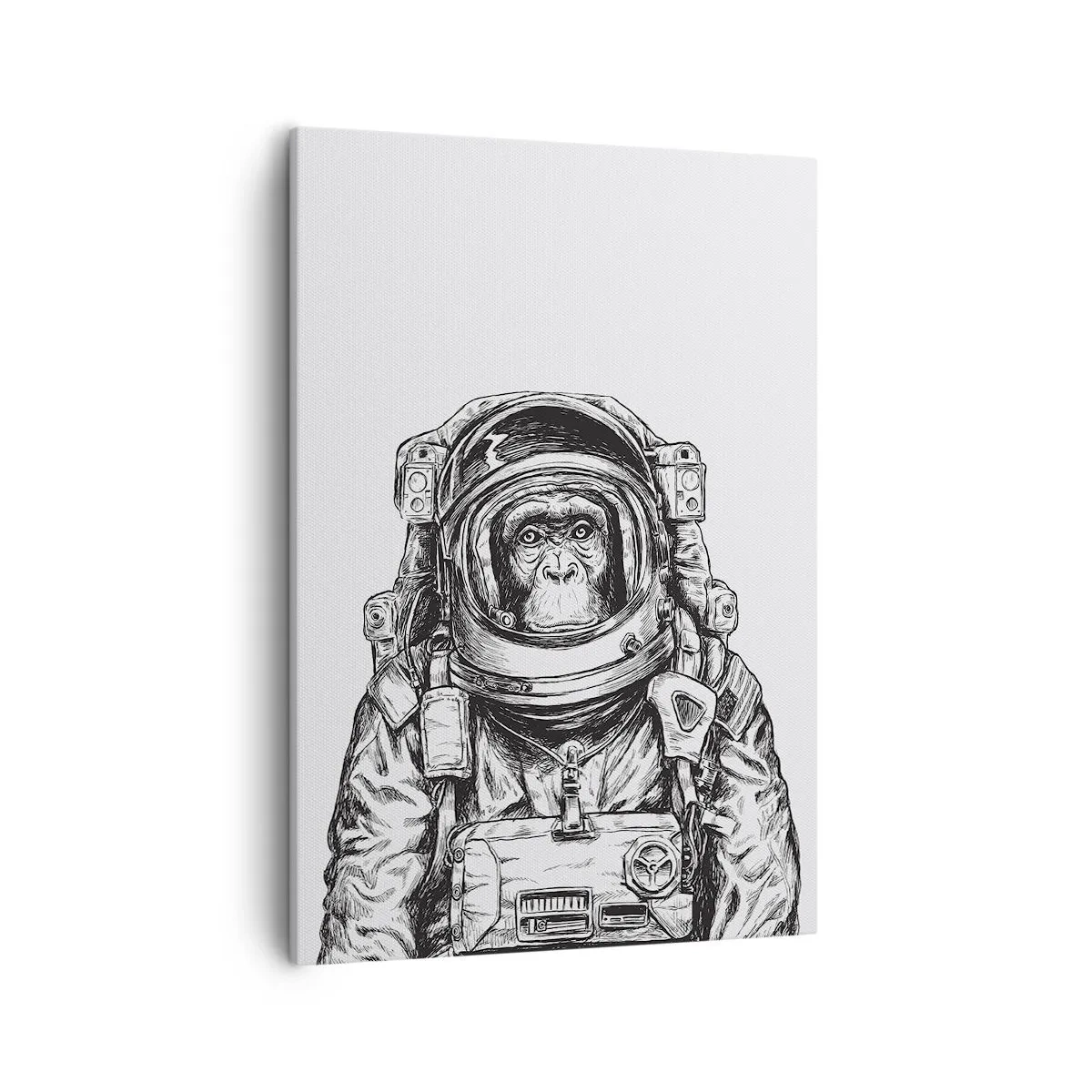 Cuadro sobre lienzo - Impresión de Imagen - Gráfico de un astronauta en un traje espacial con cabeza de mono. - 50x70cm - Evolución alternativa - Decoración de pared moderna para salón y dormitorio ARTTOR