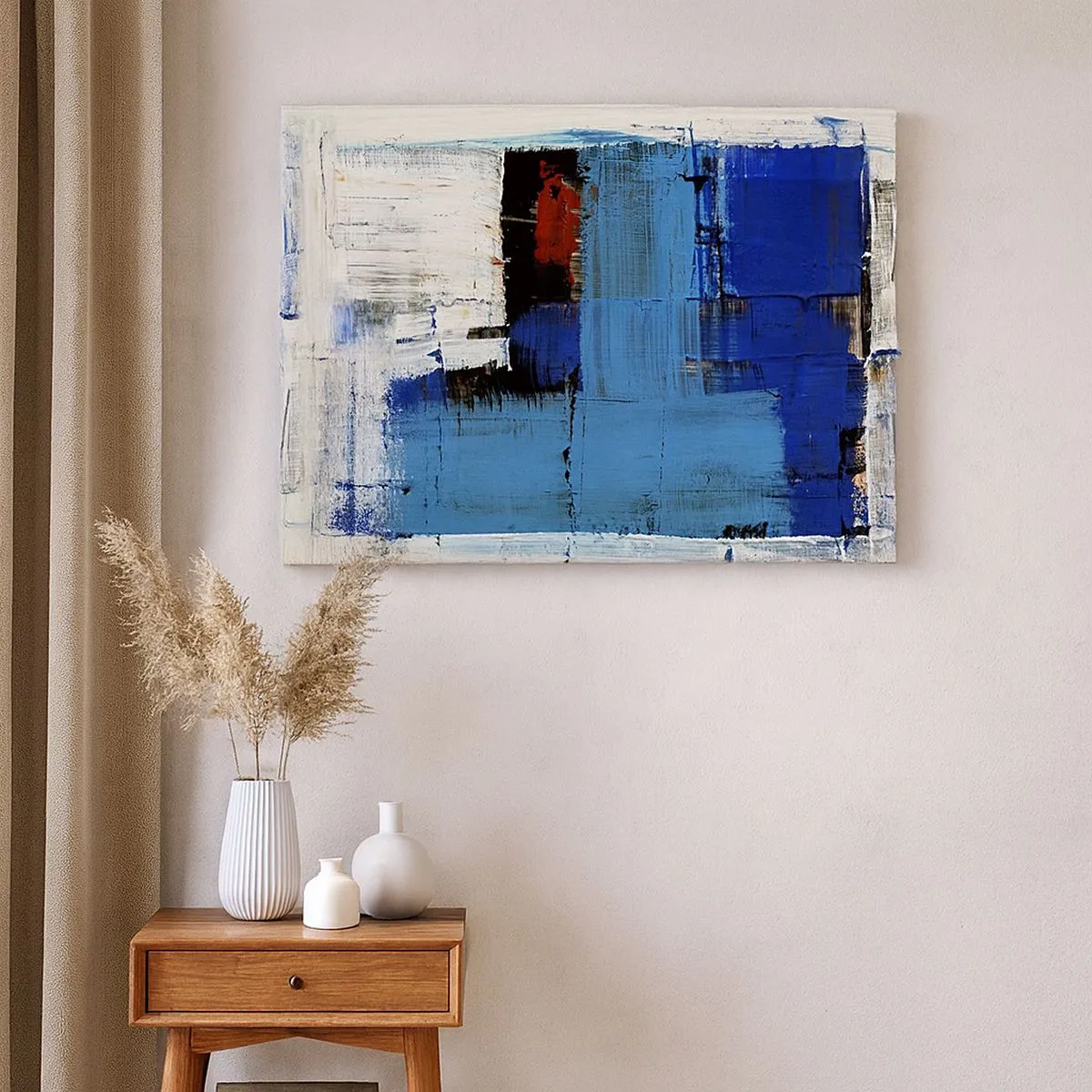 Cuadro sobre lienzo - Impresión de Imagen - Composición abstracta en tonos azules y blancos. - 70x50cm - El secreto del azul - Decoración de pared moderna para salón y dormitorio ARTTOR