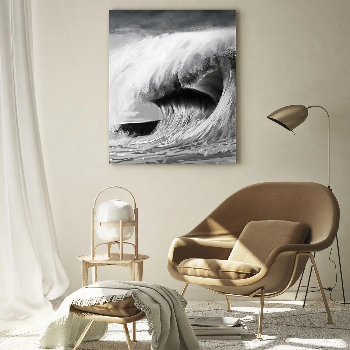 Cuadro sobre vidrio - Impresiones sobre Vidrio - Una poderosa ola capturada en una estética en blanco y negro. - 50x70cm - La ira del océano - Decoración de pared moderna para salón y dormitorio ARTTOR