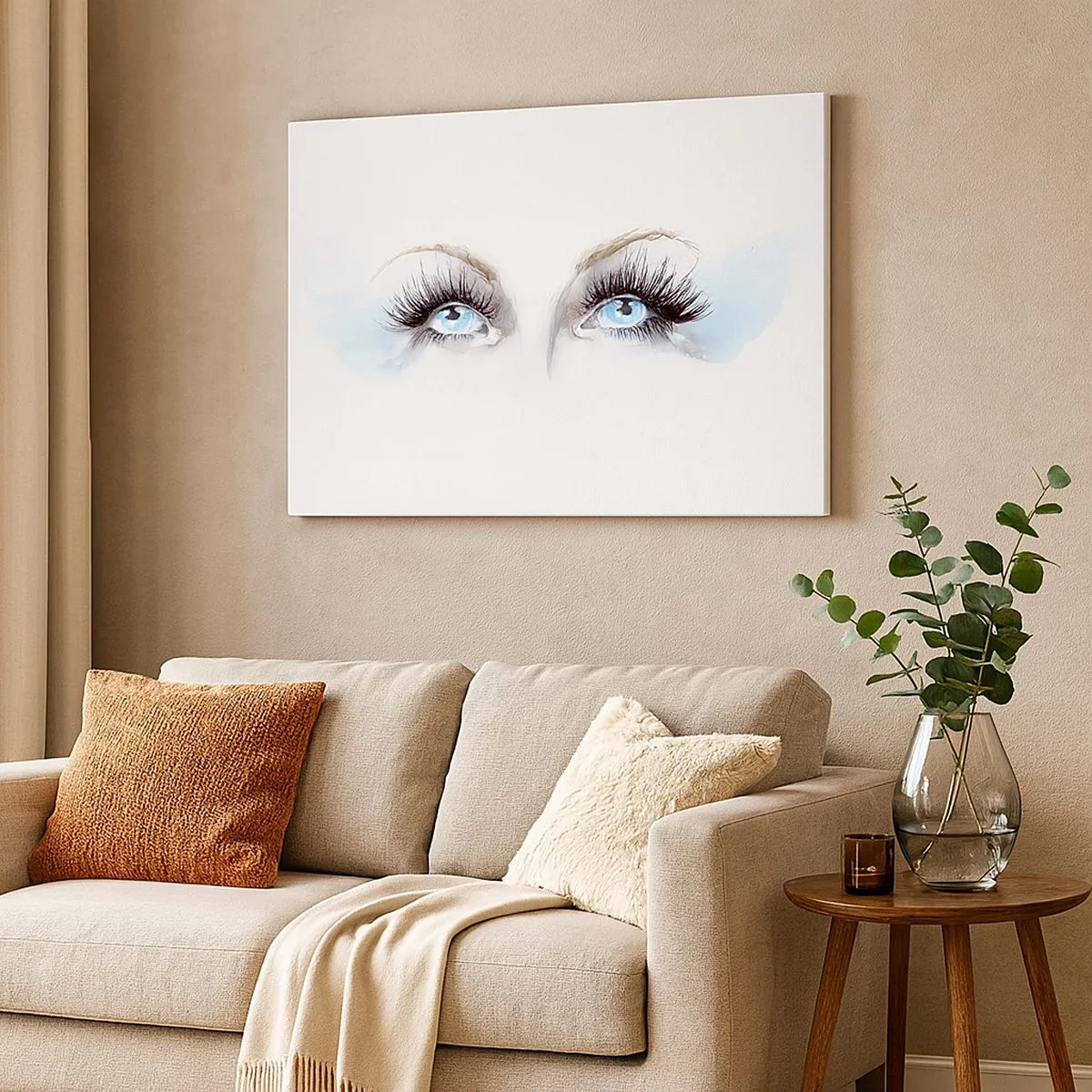 Cuadro sobre lienzo - Impresión de Imagen - Acuarela con ojos azules y acentos delicados. - 70x50cm - ¿Los ojos de un ángel? - Decoración de pared moderna para salón y dormitorio ARTTOR