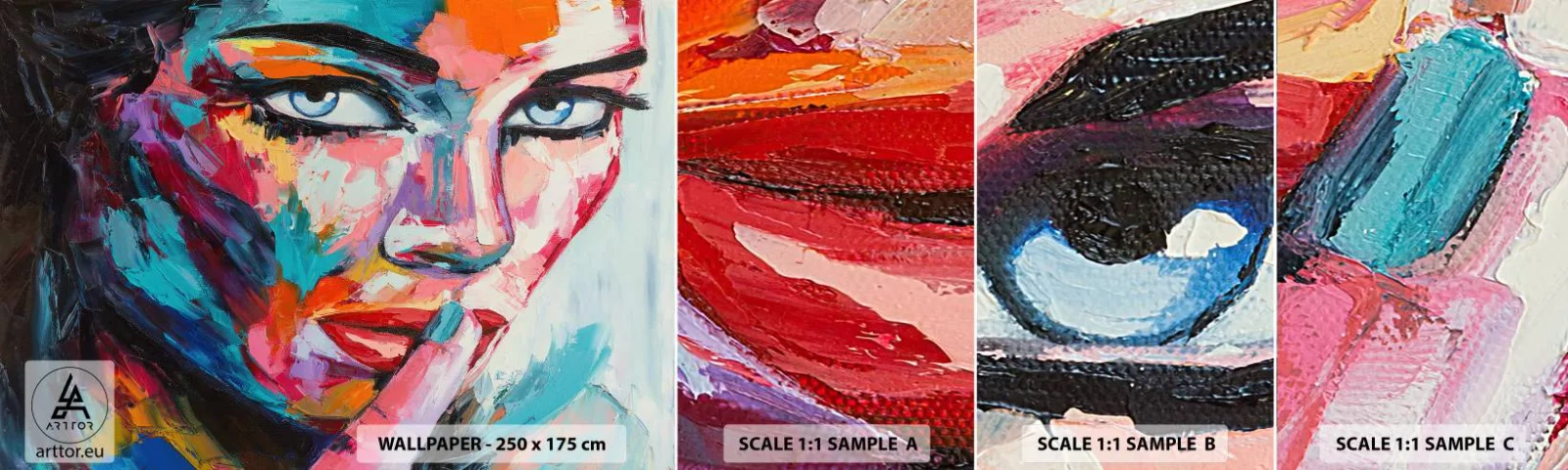 Muestra de fotomural autoadhesivo Deluxe Sticker - Nuestro primer secreto - retrato de una mujer, Rostro, Pedazo - 100x30 cm