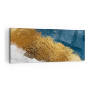 Cuadro sobre lienzo - Impresión de Imagen - Una composición abstracta en tonos dorados, azules y blancos. - 120x50cm - Los colores del verano - Decoración de pared moderna para salón y dormitorio ARTTOR