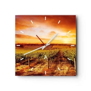Reloj de pared - Reloj de vidrio - Viñedo al atardecer con tonos cálidos del cielo. - 30x30cm - Delicadamente afrutado con un toque de sol - Decoración de pared moderna para salón y dormitorio ARTTOR