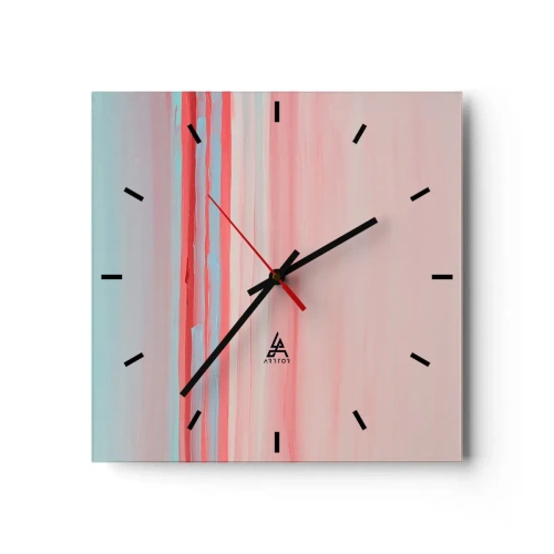 Reloj de pared - Reloj de vidrio - Líneas pastel en tonos rosa y azul en una composición minimalista. - 30x30cm - Abstracción al amanecer - Decoración de pared moderna para salón y dormitorio ARTTOR