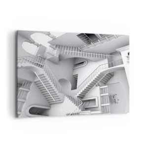 Cuadro sobre lienzo - Impresión de Imagen - Una composición abstracta de escaleras en una disposición espacial surrealista. - 100x70cm - Paradojas del espacio - Decoración de pared moderna para salón y dormitorio ARTTOR