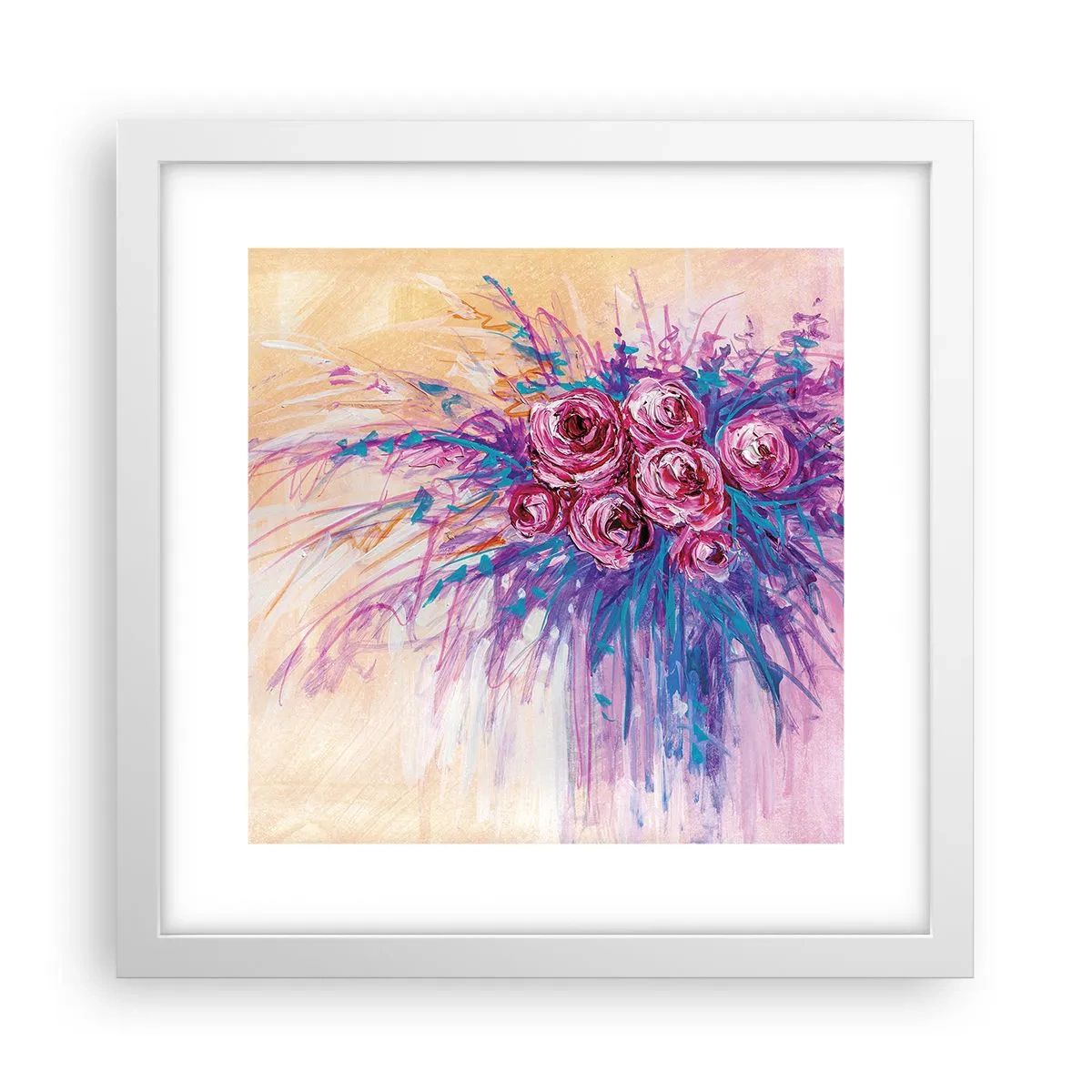 Póster en marco blanco - Fuente de rosas - 30x30 cm