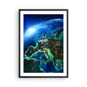 Póster en marco negro - Una vista de Europa desde el espacio, iluminada por luces nocturnas. - 50x70cm - Una Europa resplandeciente - Decoración de pared moderna para salón y dormitorio ARTTOR