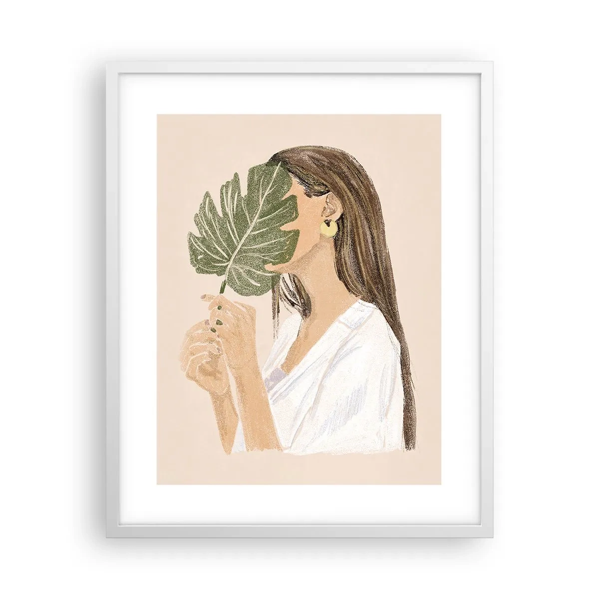 Póster en marco blanco - Retrato misterioso con un abanico - 40x50 cm