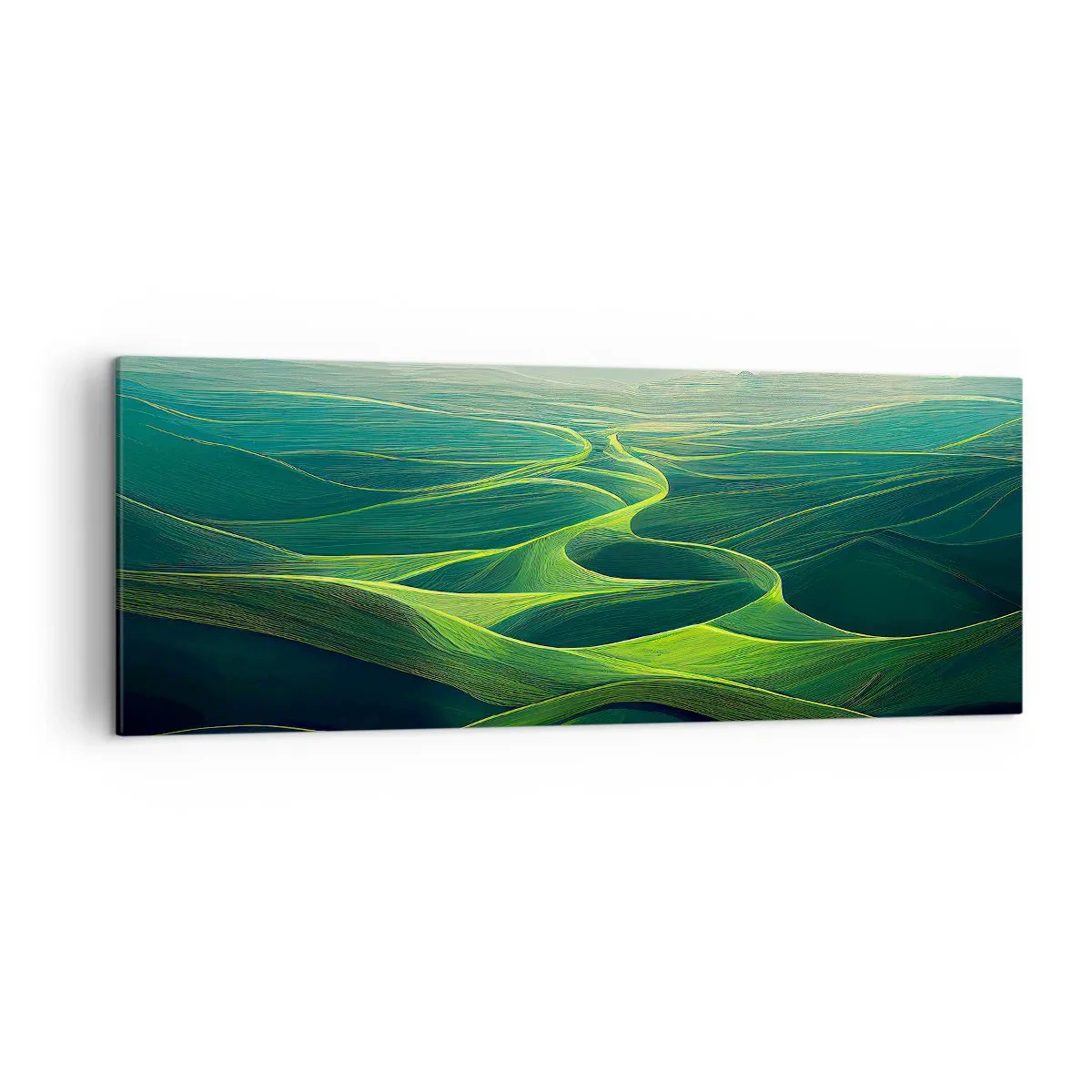 Cuadro sobre lienzo - Impresión de Imagen - Colinas verdes con senderos ondulados - 140x50cm - Valles en tonos verdes - Decoración de pared moderna para salón y dormitorio ARTTOR
