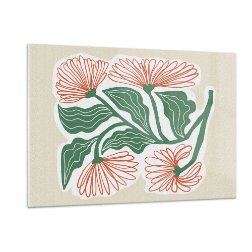 Cuadro sobre vidrio - Impresiones sobre Vidrio - Flores decorativas de estilo popular sobre un fondo claro. - 120x80cm - Folclórico y moderno - Decoración de pared moderna para salón y dormitorio ARTTOR