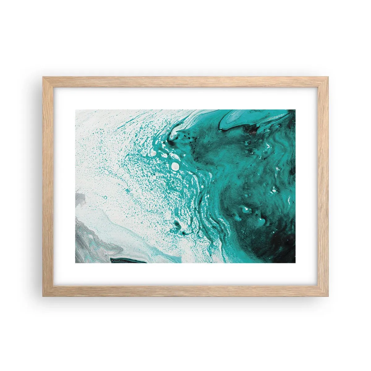 Póster en marco roble claro - Disolución en blanco y turquesa - 40x30 cm