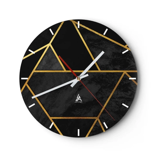 Reloj de pared - Reloj de vidrio - Fondo negro con patrones geométricos dorados en un estilo elegante. - 30x30cm - Oscuridad y brillo - Decoración de pared moderna para salón, cocina y dormitorio ARTTOR