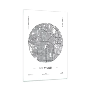 Cuadro sobre vidrio - Impresiones sobre Vidrio - Un mapa de Los Ángeles en un estilo minimalista en blanco y negro. - 70x100cm - Anatomía de Los Ángeles - Decoración de pared moderna para salón y dormitorio ARTTOR